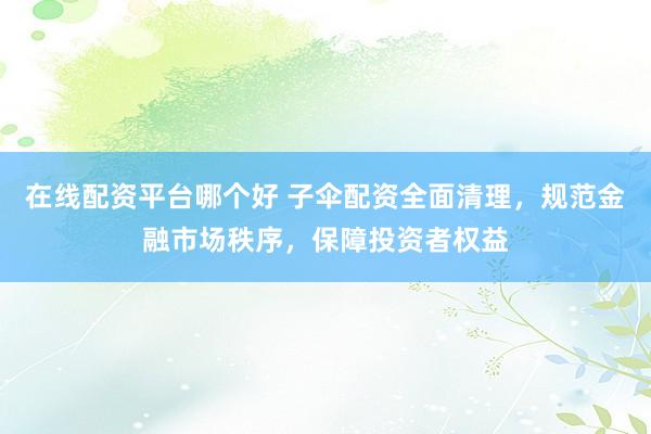 在线配资平台哪个好 子伞配资全面清理，规范金融市场秩序，保障投资者权益