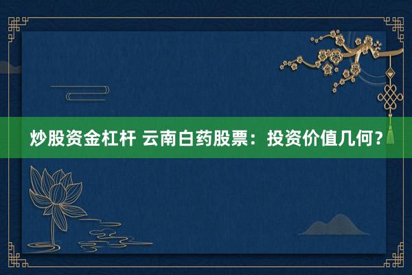 炒股资金杠杆 云南白药股票：投资价值几何？
