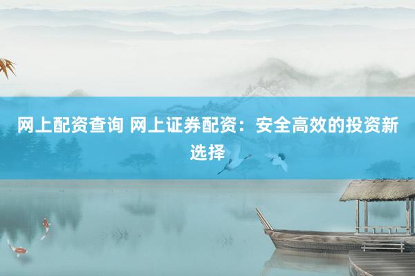 网上配资查询 网上证券配资：安全高效的投资新选择