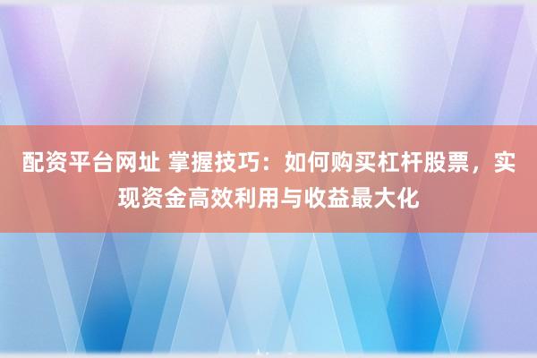 配资平台网址 掌握技巧：如何购买杠杆股票，实现资金高效利用与收益最大化