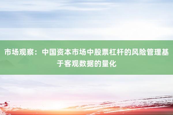 市场观察：中国资本市场中股票杠杆的风险管理基于客观数据的量化