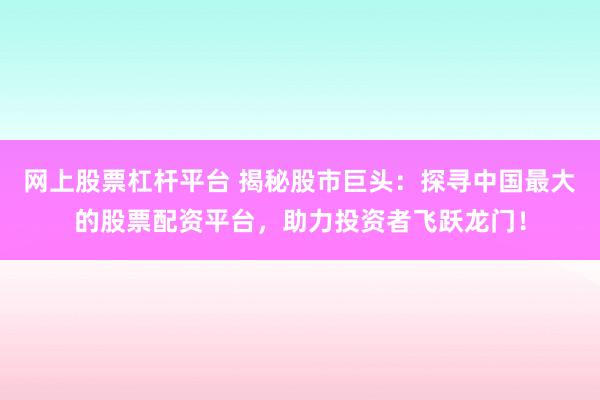 网上股票杠杆平台 揭秘股市巨头：探寻中国最大的股票配资平台，助力投资者飞跃龙门！