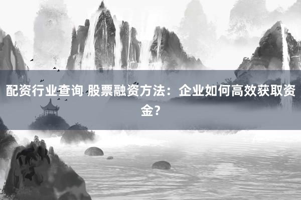 配资行业查询 股票融资方法：企业如何高效获取资金？