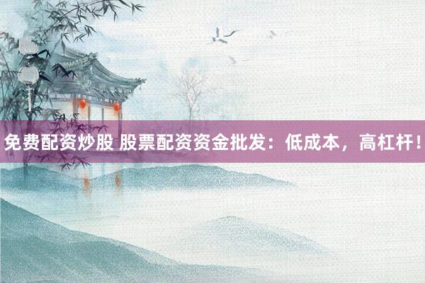 免费配资炒股 股票配资资金批发：低成本，高杠杆！