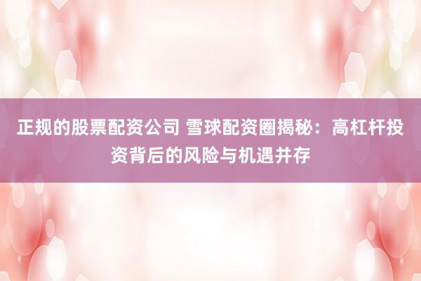 正规的股票配资公司 雪球配资圈揭秘：高杠杆投资背后的风险与机遇并存